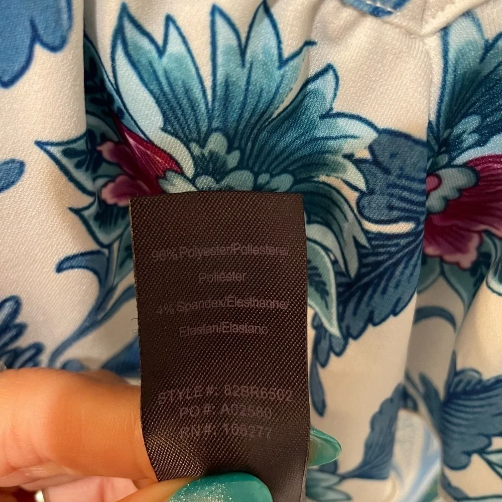 Hale Bob Floral Resort Maxi Dress XS Blue Green Ruffle Neck EUC